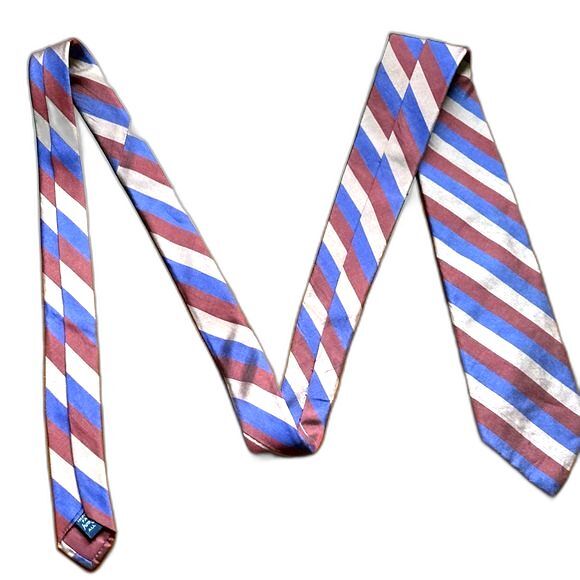 DAMON Vintage Silk Diagonal Striped Purple Pink Blue Tie 57 x 3 inches - Picture 9 of 12